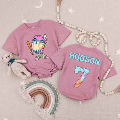 Baseball Drip Boy Shirt Custom Name Number, Ice Cream Romper Set, Personalized Baseball Outfit for Kids, Toddler First Birthday Party Clothes 138
