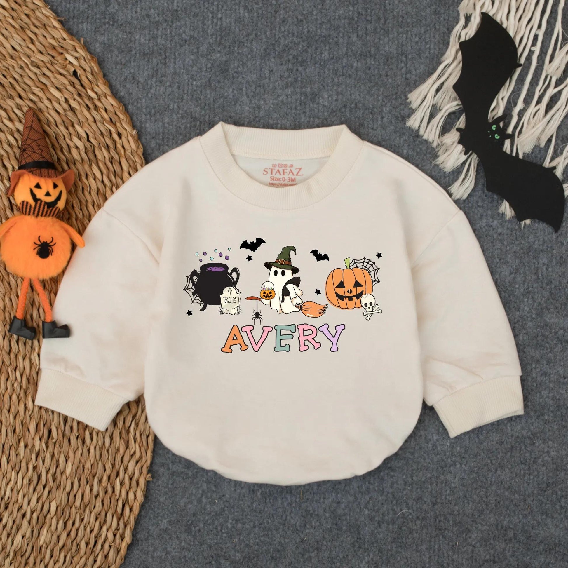 Personalized My First Halloween Romper Cute Spooky Baby Outfit with Ghost, Pumpkin & Bats Goose Baby Clothes Halloween Gift Baby Shower 137 chars