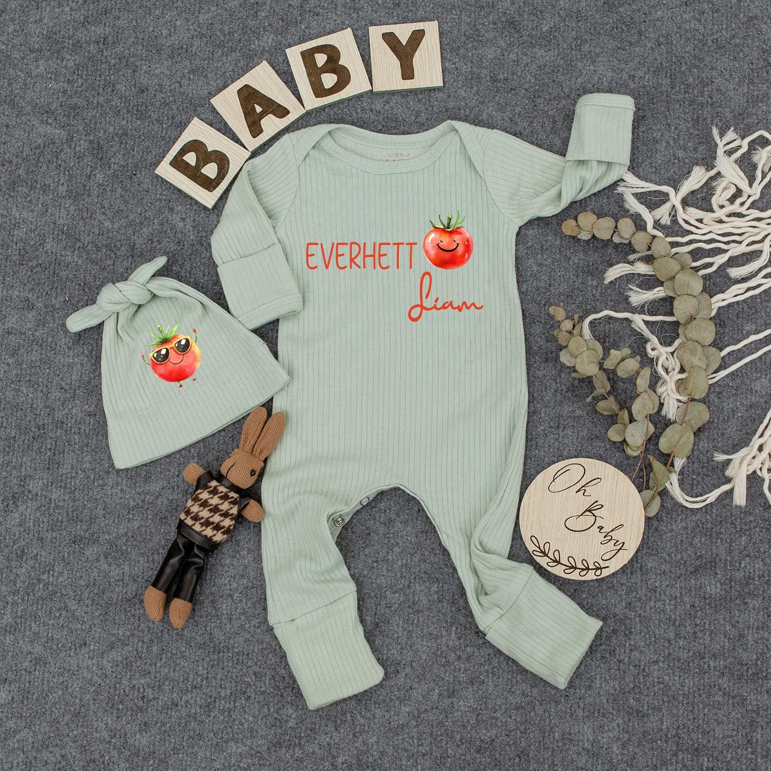 Personalized Baby First Middle Name Romper Adorable Smiling Tomato Design Modern Newborn Shower Gift Coming Home Outfit