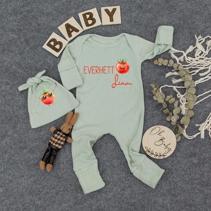Personalized Baby First Middle Name Romper Adorable Smiling Tomato Design Modern Newborn Shower Gift Coming Home Outfit