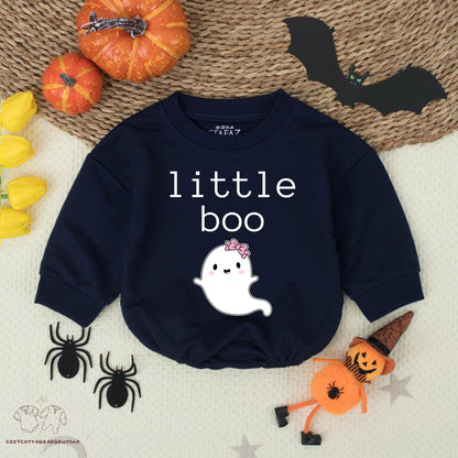 Little Boo Ghost Baby Romper Cute Halloween Bodysuit Infant Fall Outfit Newborn Halloween Clothes Friendly Smile Pink Bow Cozy