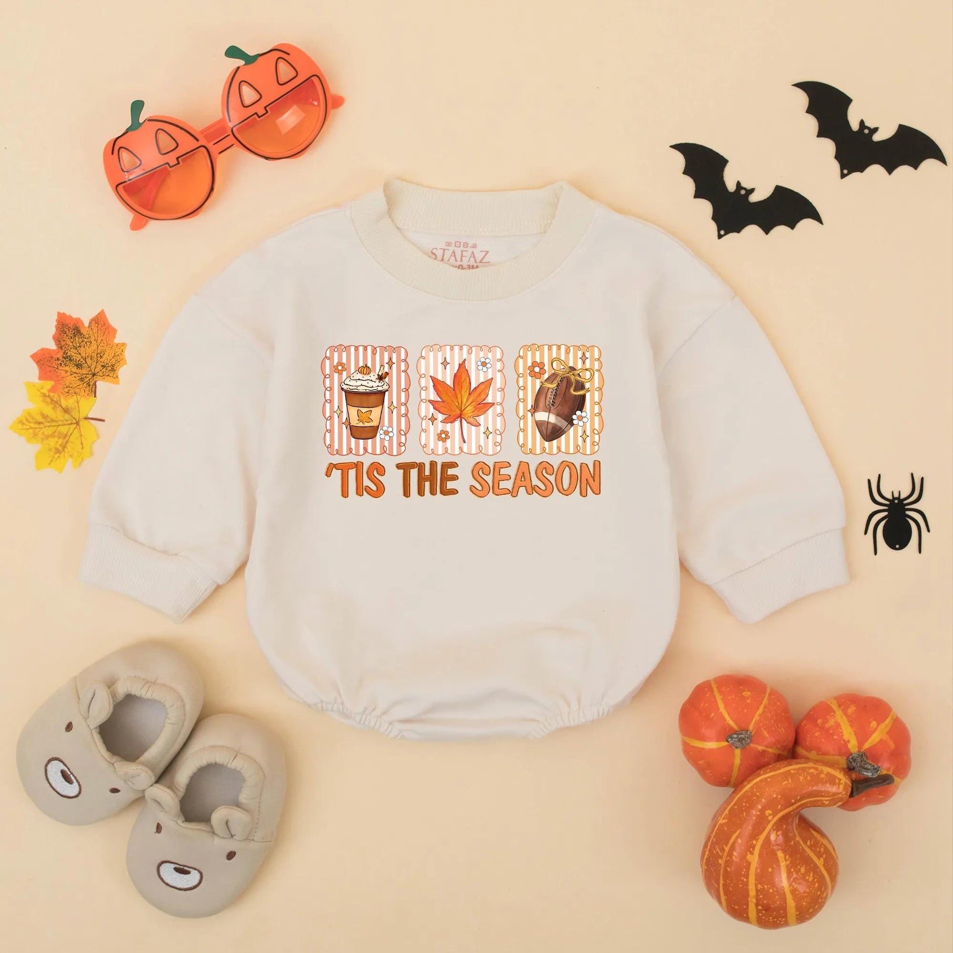 Tis The Season Baby Romper Retro Football Maple Leaf Pumpkin Spice Latte Fall Outfit Toddler Newborn First Thanksgiving Gift