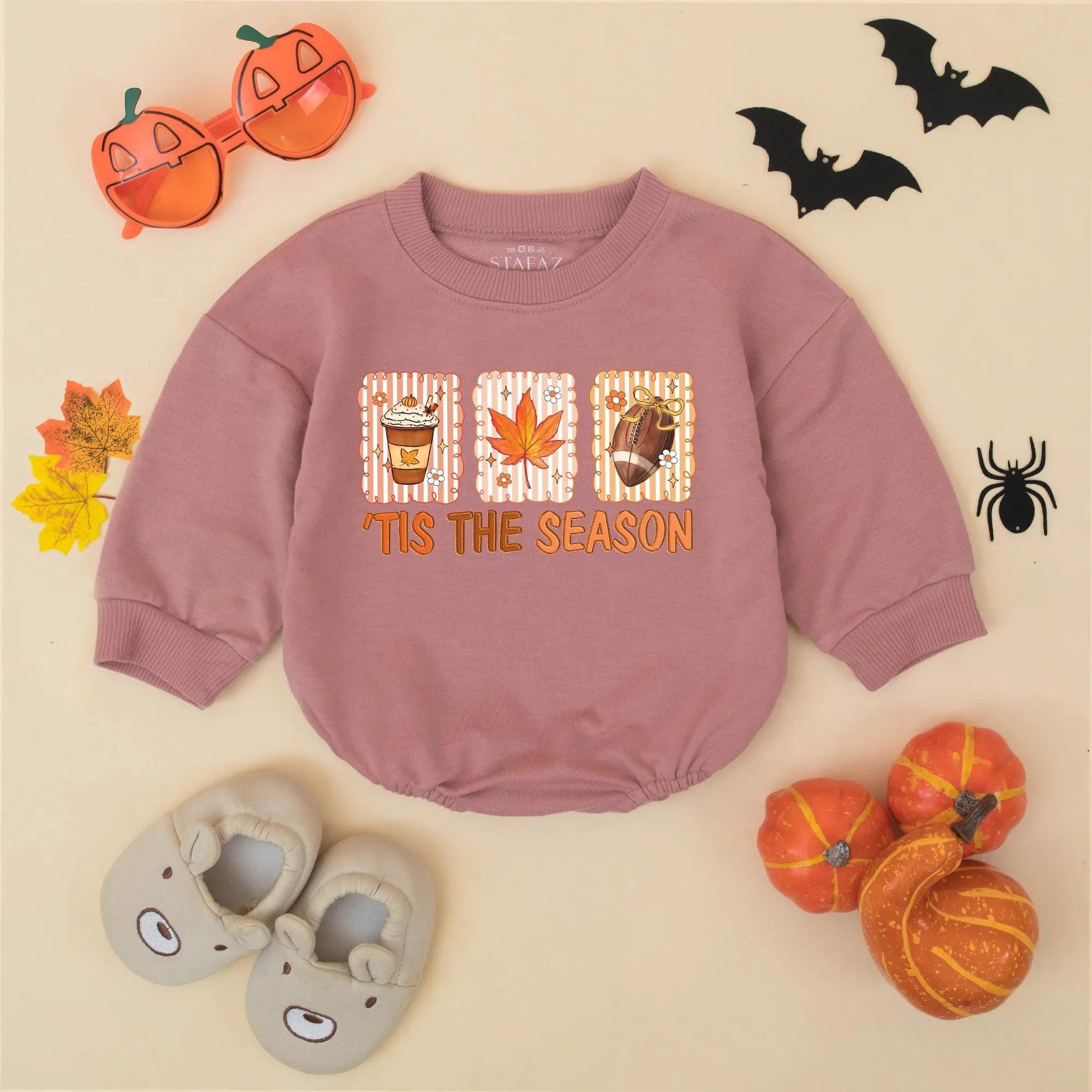 Tis The Season Baby Romper Retro Football Maple Leaf Pumpkin Spice Latte Fall Outfit Toddler Newborn First Thanksgiving Gift