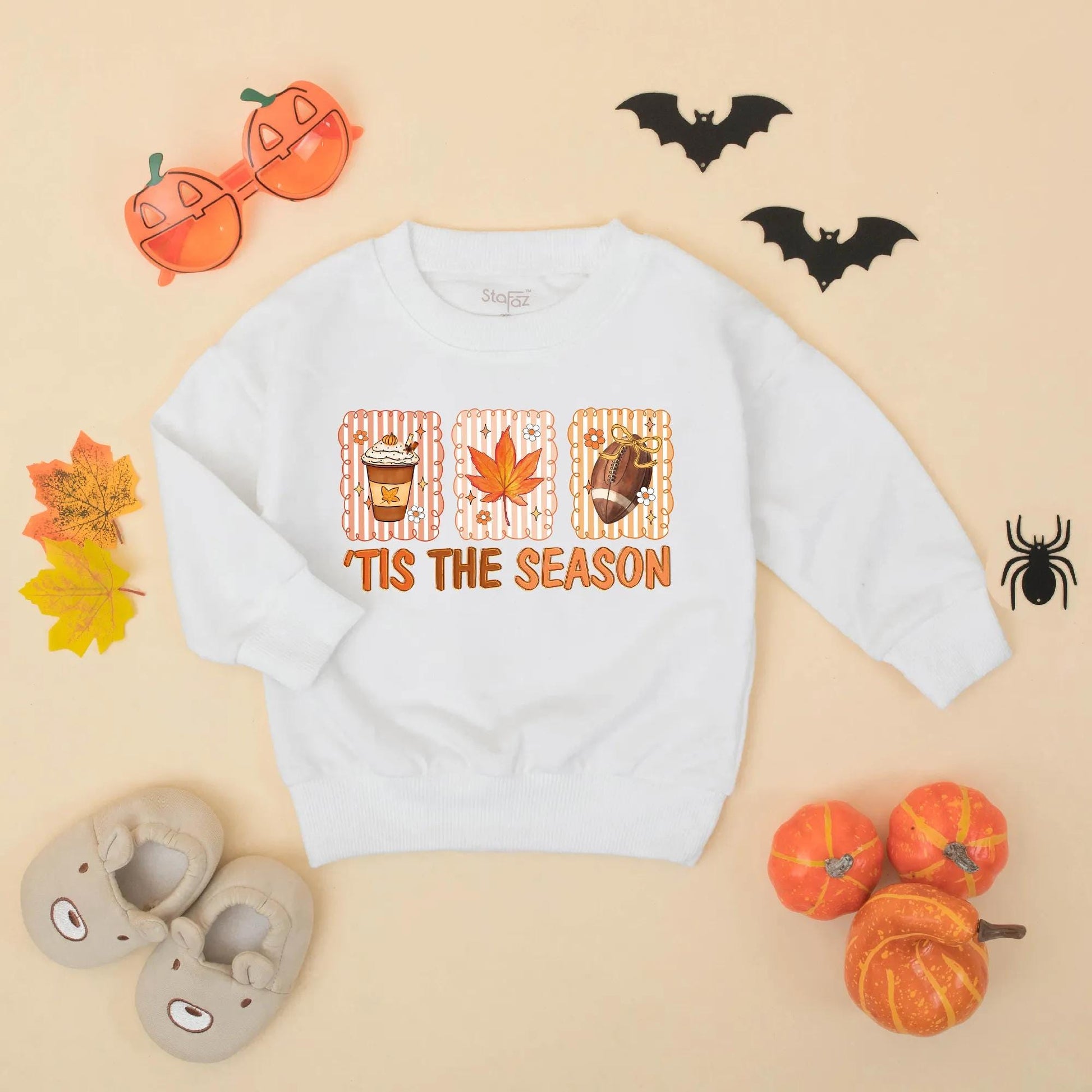 Tis The Season Baby Romper Retro Football Maple Leaf Pumpkin Spice Latte Fall Outfit Toddler Newborn First Thanksgiving Gift