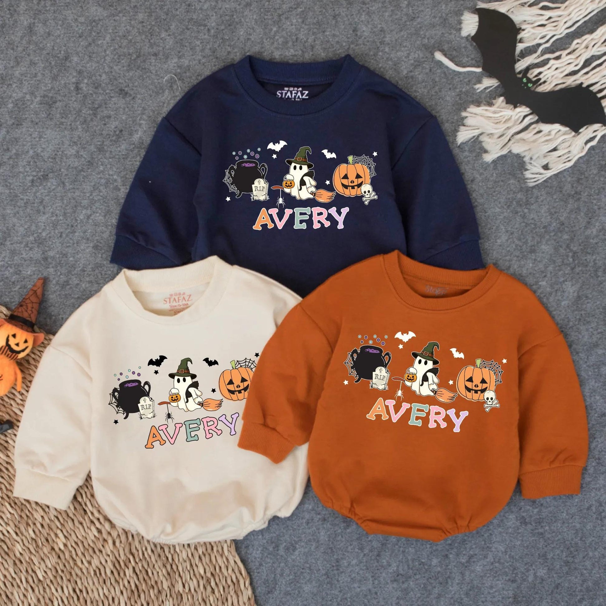 Personalized My First Halloween Romper Cute Spooky Baby Outfit with Ghost, Pumpkin & Bats Goose Baby Clothes Halloween Gift Baby Shower 137 chars