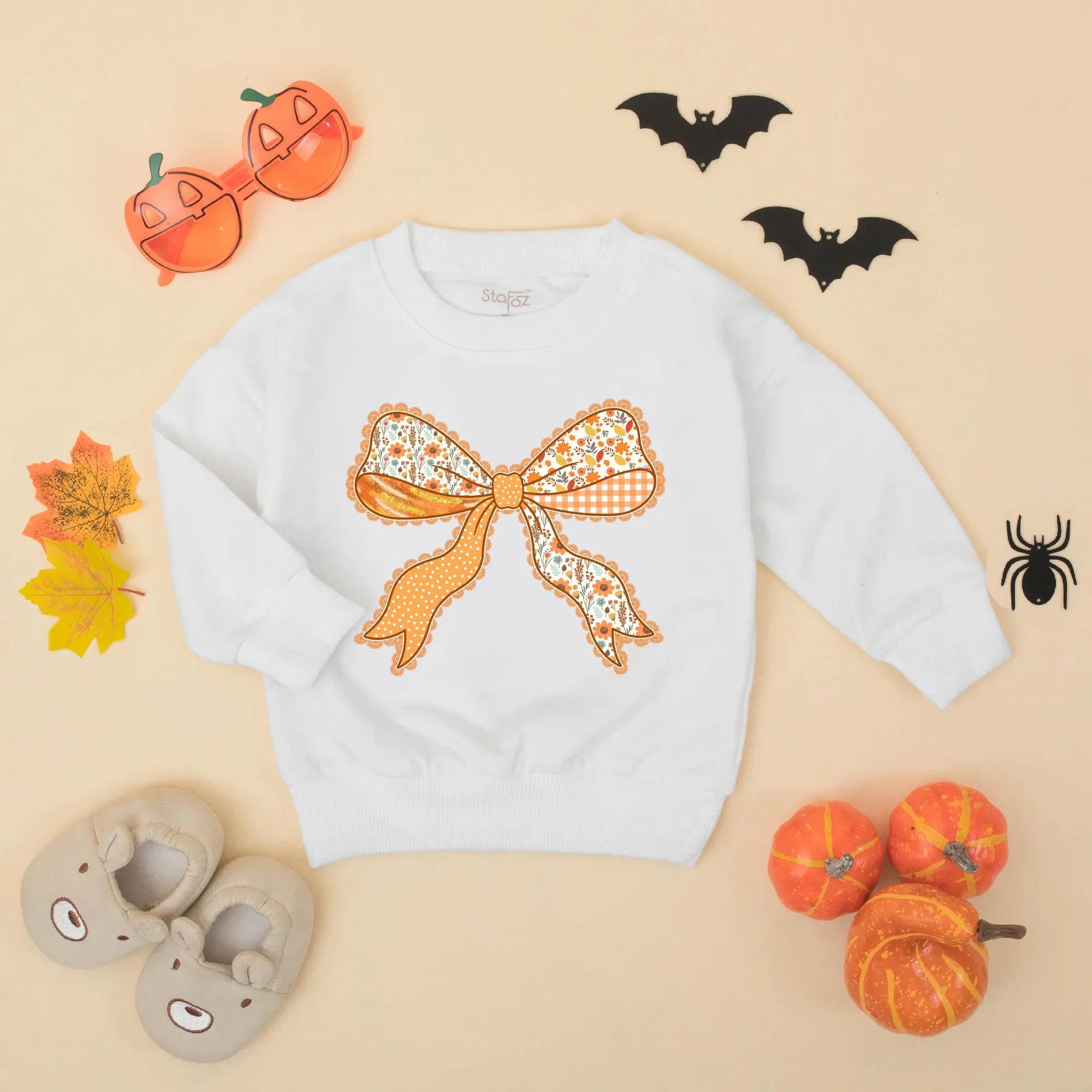 Fall Baby Girl Romper with Cute Thanksgiving Bow Outfit Autumn Bodysuit Orange White Brown Floral Polka Dot Gingham Lace Design My First Thanksgiving Baby Gift