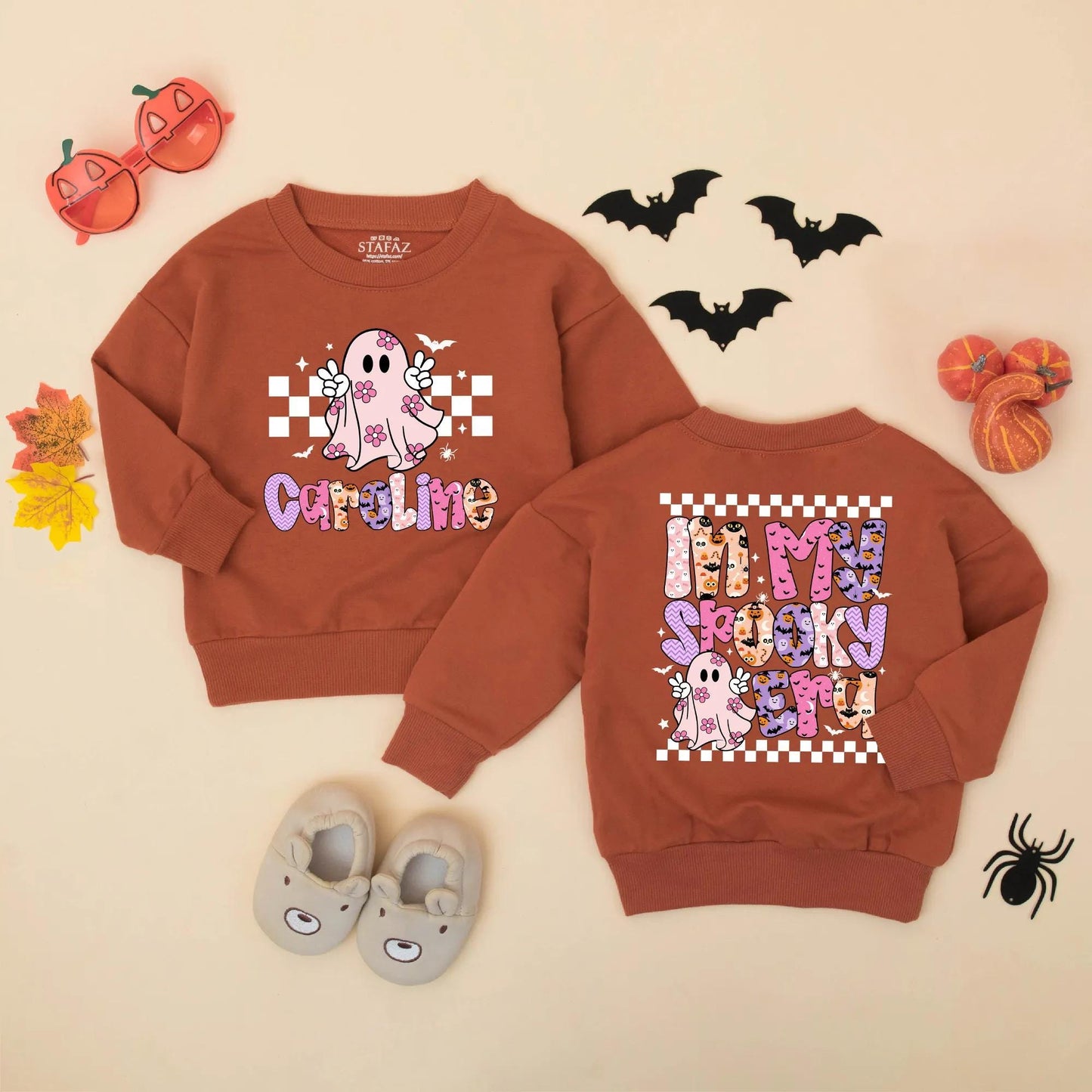 Custom Caroline "In My Spooky Era" Baby Romper Cute Pink Ghost Halloween Toddler Sweatshirt Whimsical Retro Gift