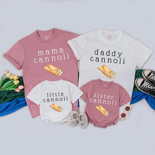 Cannoli Family Matching Shirts & Little Cannoli Romper Italian Birthday Party Outfit Pastry Gift