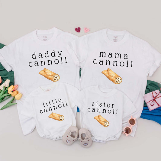 Cannoli Family Matching Shirts & Little Cannoli Romper Italian Birthday Party Outfit Pastry Gift