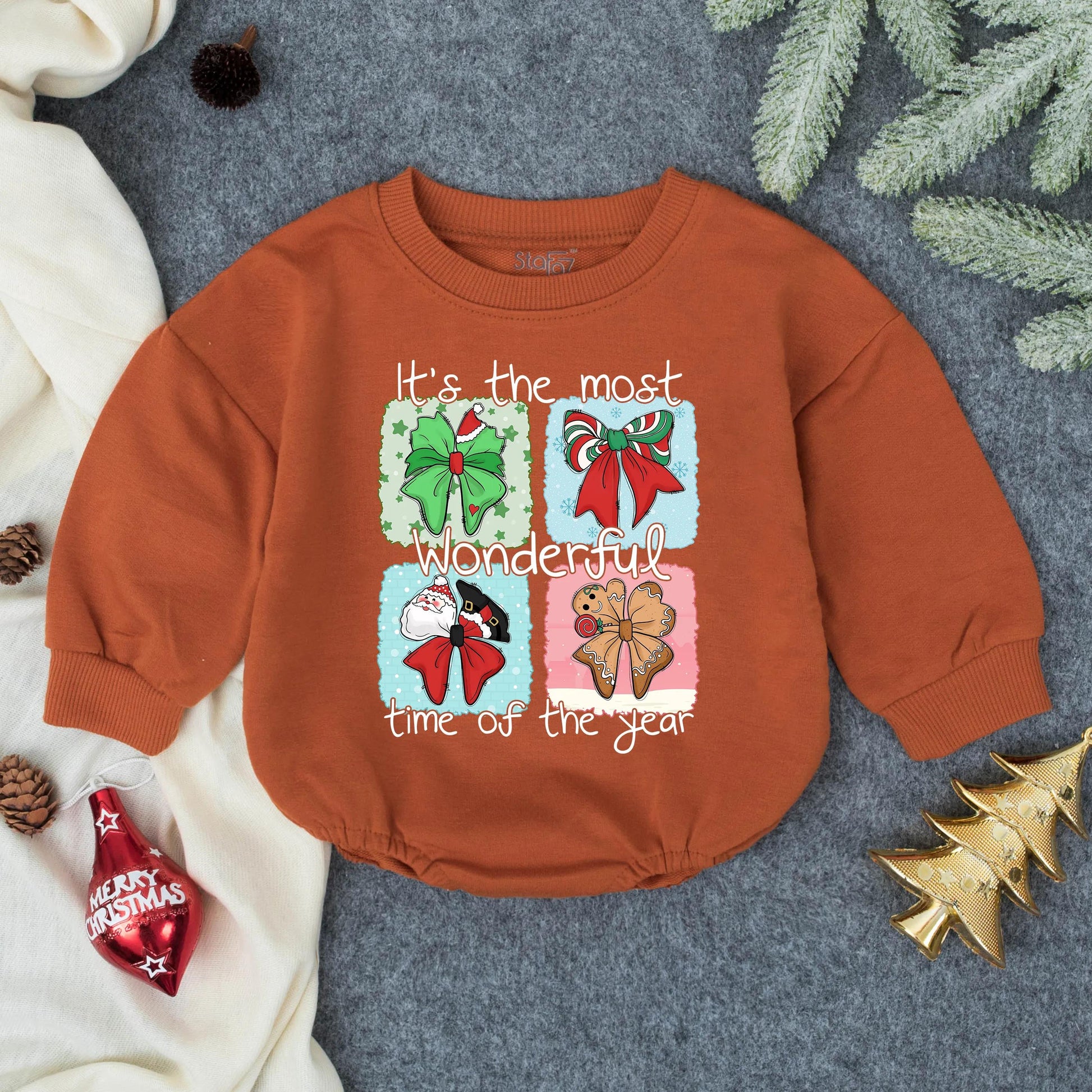 Wonderful Time of Year Christmas Romper Baby Outfit Santa Claus Gingerbread Man Holiday Newborn Clothes Festive First Christmas Bodysuit Shower Gift 137