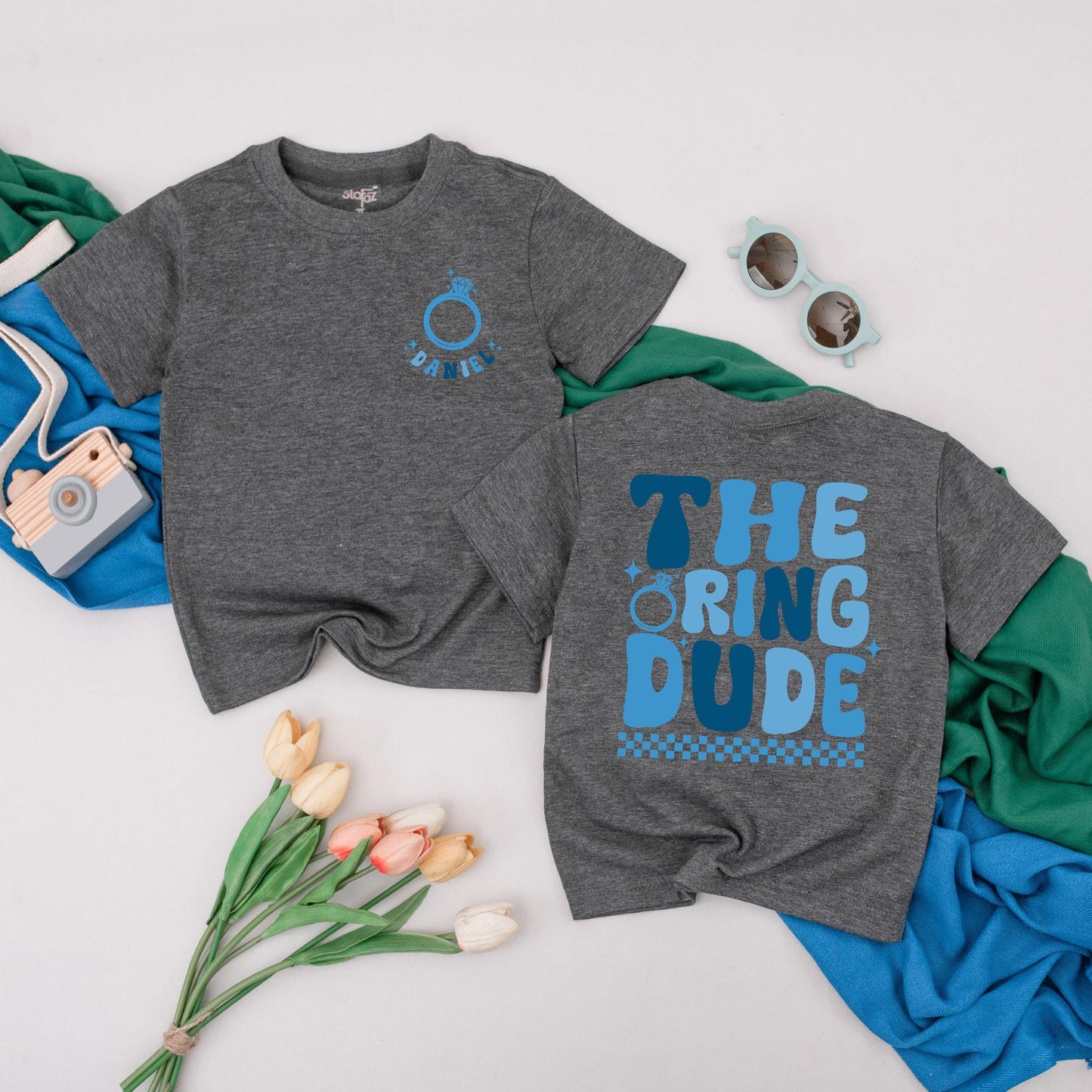 Personalized Ring Bearer T-Shirt: The Ring Dude Wedding Outfit for Boys & Toddlers, Custom Ring Security Tee, Proposal Gift, Bridal Party Shirt with Stars (139 chars)