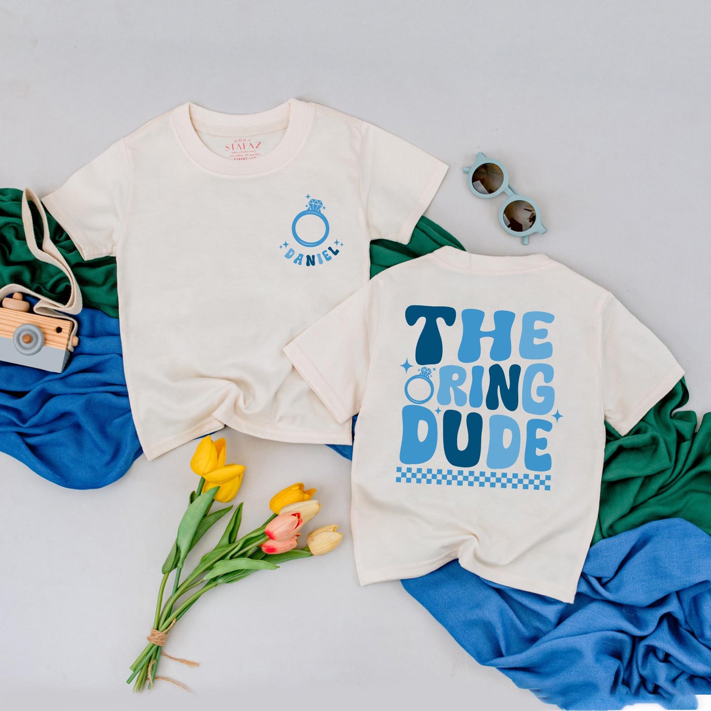 Personalized Ring Bearer T-Shirt: The Ring Dude Wedding Outfit for Boys & Toddlers, Custom Ring Security Tee, Proposal Gift, Bridal Party Shirt with Stars (139 chars)