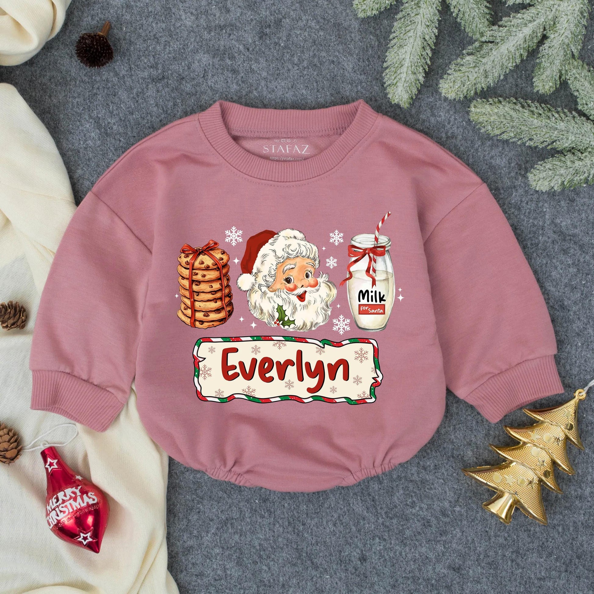Everlyn's Retro Santa Romper Baby Girl Christmas Outfit, Milk for Santa Design, First Christmas Gift, Holiday Newborn Baby Clothes, Whimsical