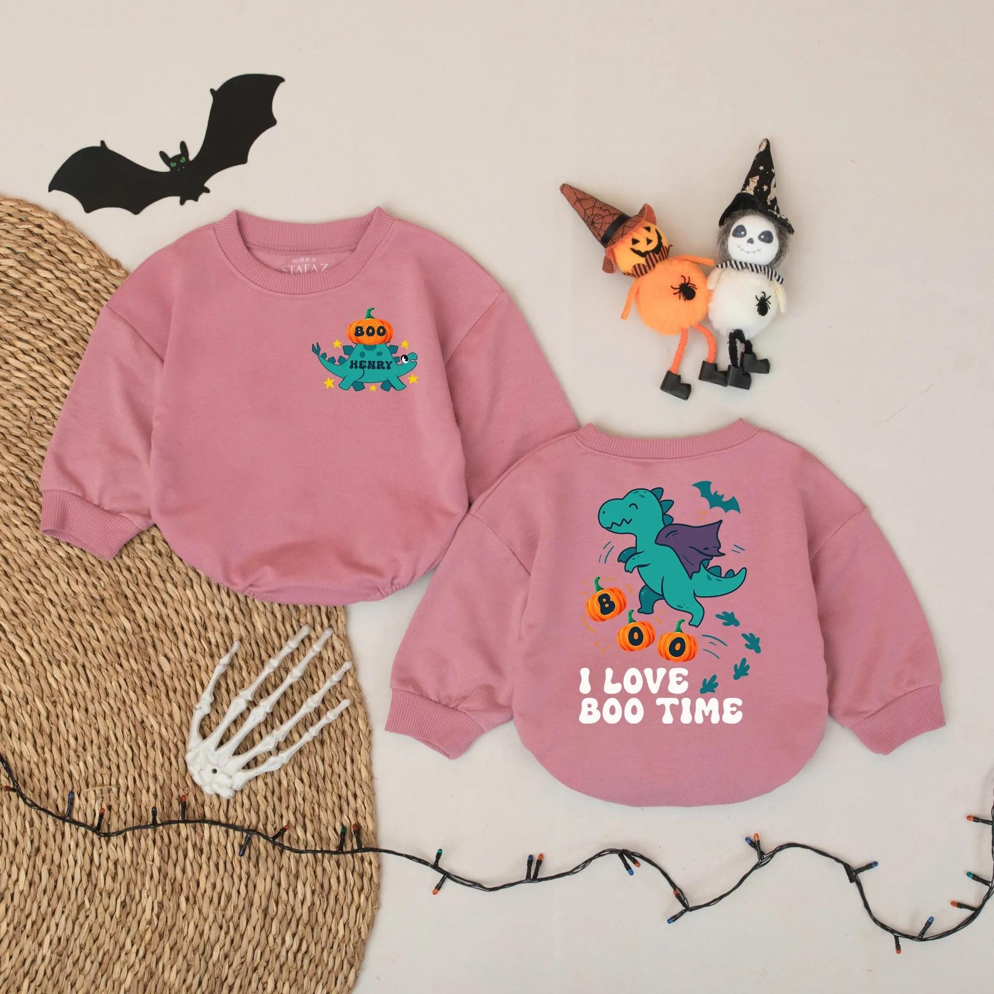Personalized Dino Pumpkin Baby Romper Custom Name Halloween Costume Fall Outfit for Infant Toddler