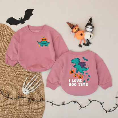 Personalized Dino Pumpkin Baby Romper Custom Name Halloween Costume Fall Outfit for Infant Toddler