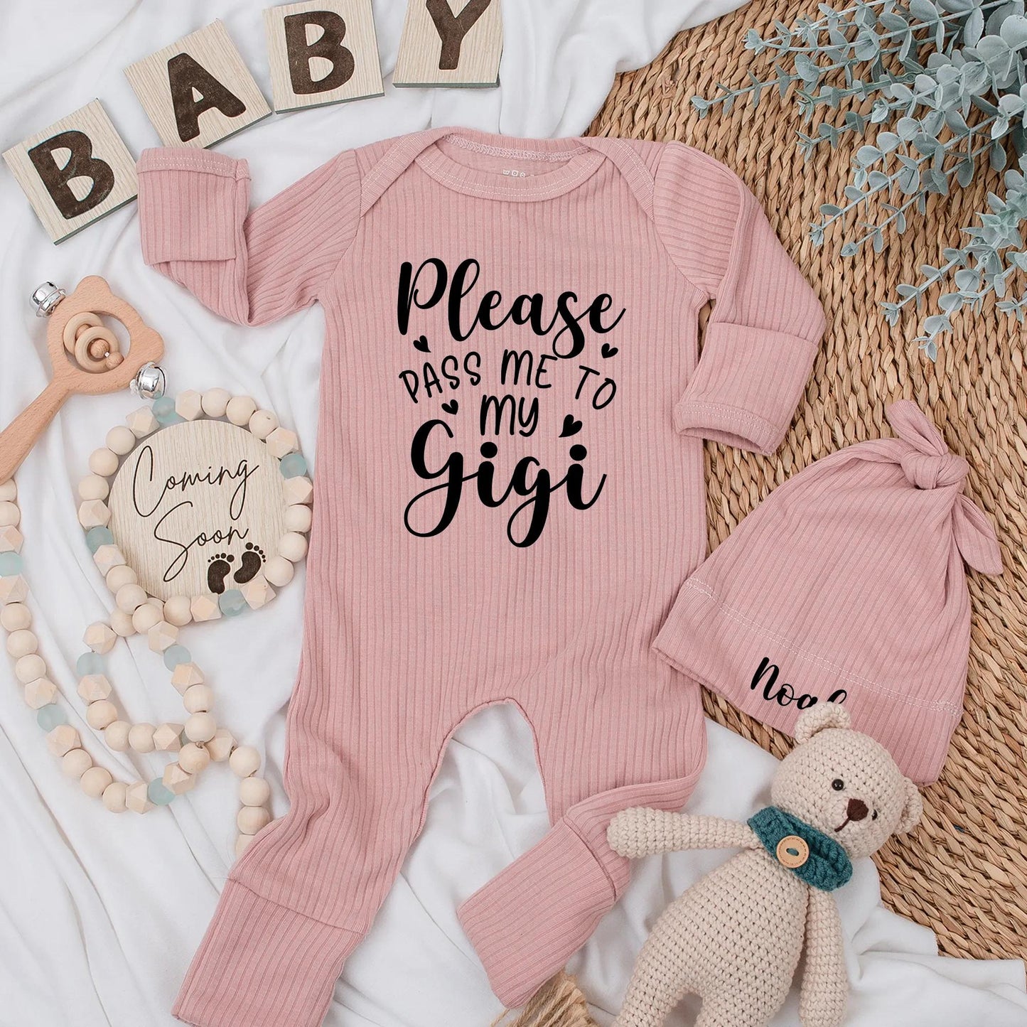 Custom Please Pass Me to My Gigi Baby Bodysuit Romper Grandchild Gift Newborn Outfit for Grandma Baby Shower Present