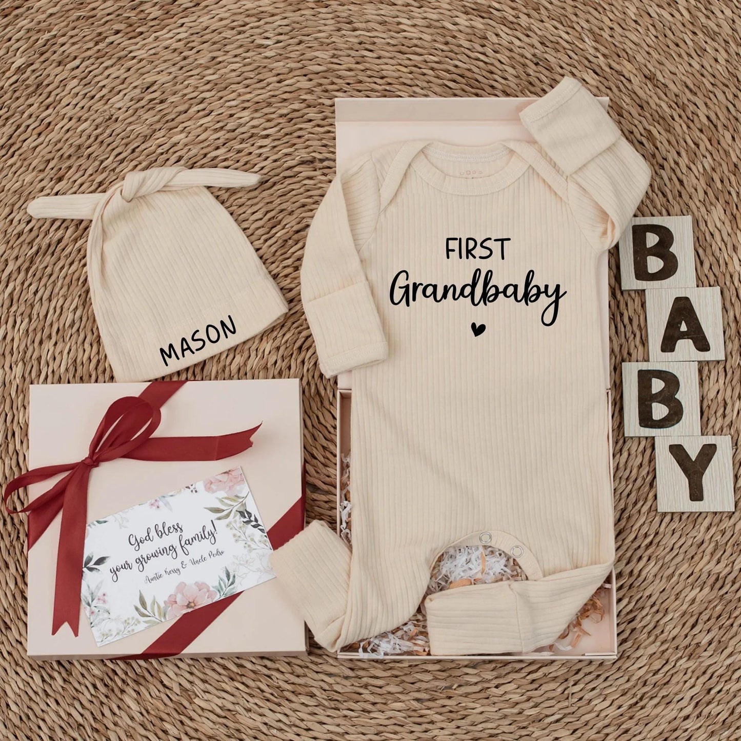 First Grandbaby Bodysuit Gift for New Grandparents Custom Newborn Romper Coming Home Outfit Baby Boy or Girl Gift