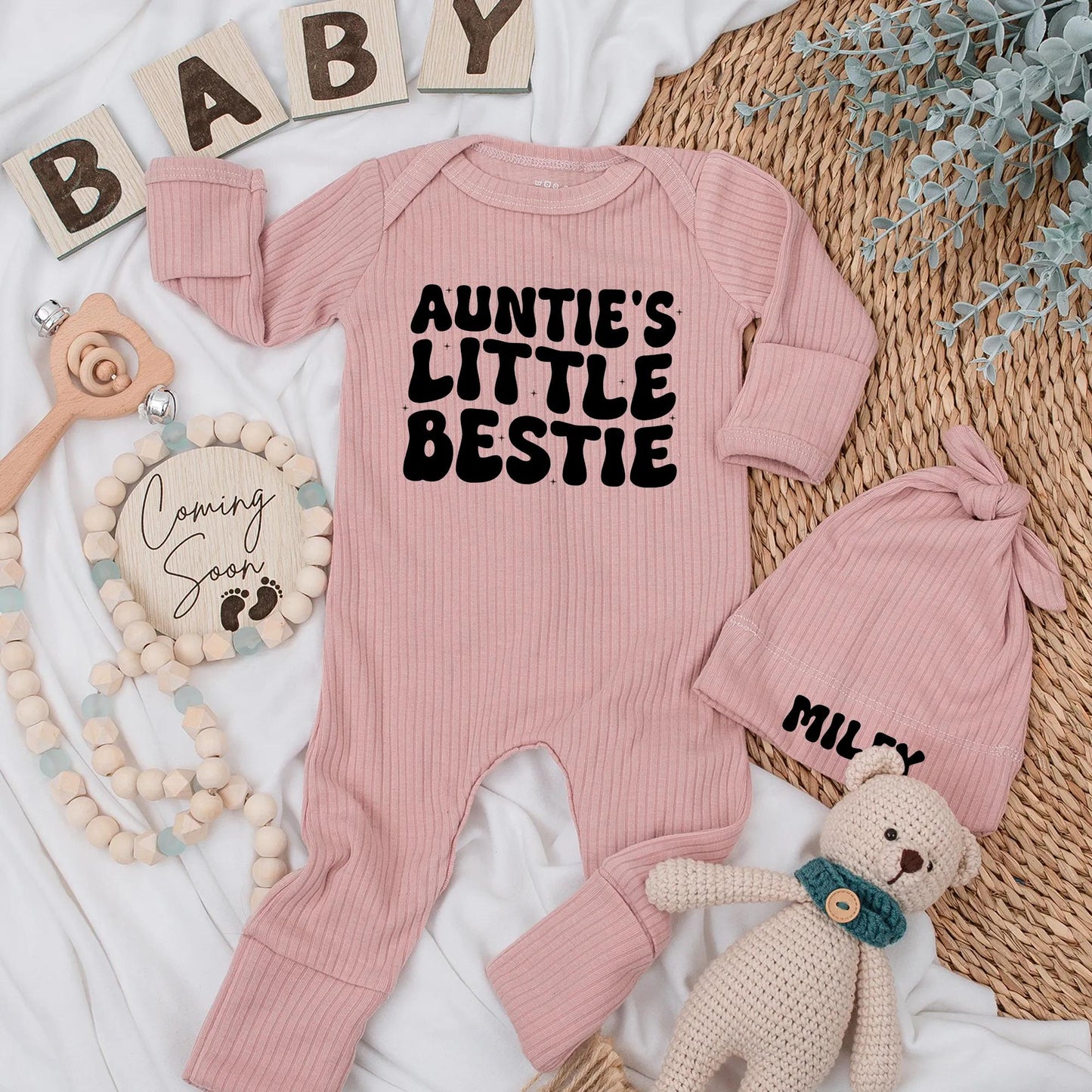 Auntie's Little Bestie Baby Bodysuit Cute Newborn Outfit Funny Aunt Gift for Niece Nephew Personalized Romper