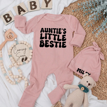Auntie's Little Bestie Baby Bodysuit Cute Newborn Outfit Funny Aunt Gift for Niece Nephew Personalized Romper