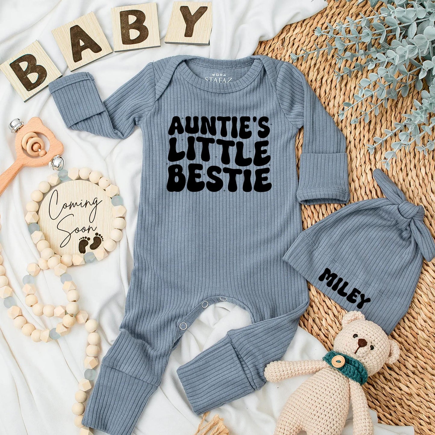 Auntie's Little Bestie Baby Bodysuit Cute Newborn Outfit Funny Aunt Gift for Niece Nephew Personalized Romper