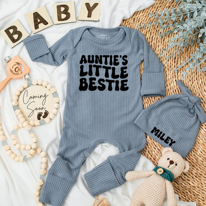 Auntie's Little Bestie Baby Bodysuit Cute Newborn Outfit Funny Aunt Gift for Niece Nephew Personalized Romper