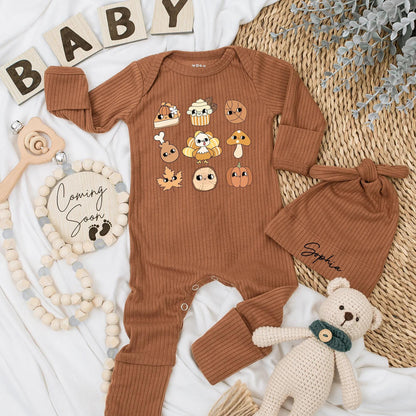 Retro Thanksgiving Baby Bodysuit Cute Pumpkin Pie Turkey First Thanksgiving Outfit Newborn Fall Clothes
