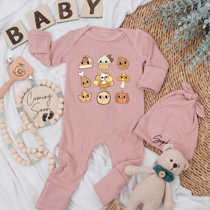 Retro Thanksgiving Baby Bodysuit Cute Pumpkin Pie Turkey First Thanksgiving Outfit Newborn Fall Clothes
