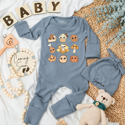 Retro Thanksgiving Baby Bodysuit Cute Pumpkin Pie Turkey First Thanksgiving Outfit Newborn Fall Clothes