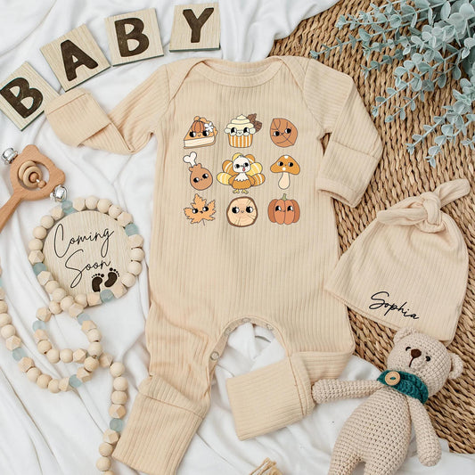 Retro Thanksgiving Baby Bodysuit Cute Pumpkin Pie Turkey First Thanksgiving Outfit Newborn Fall Clothes