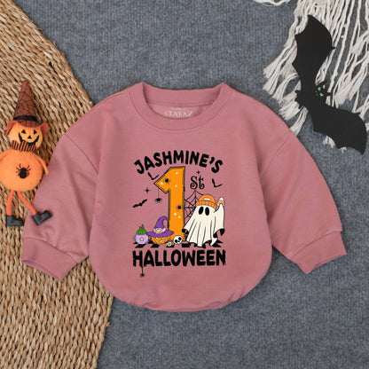 Customized My First Halloween Boy Bubble Romper Baby’s 1st Spooky Outfit Cute Pumpkin Ghost Oversized Bodysuit Fall Baby Boy Costume