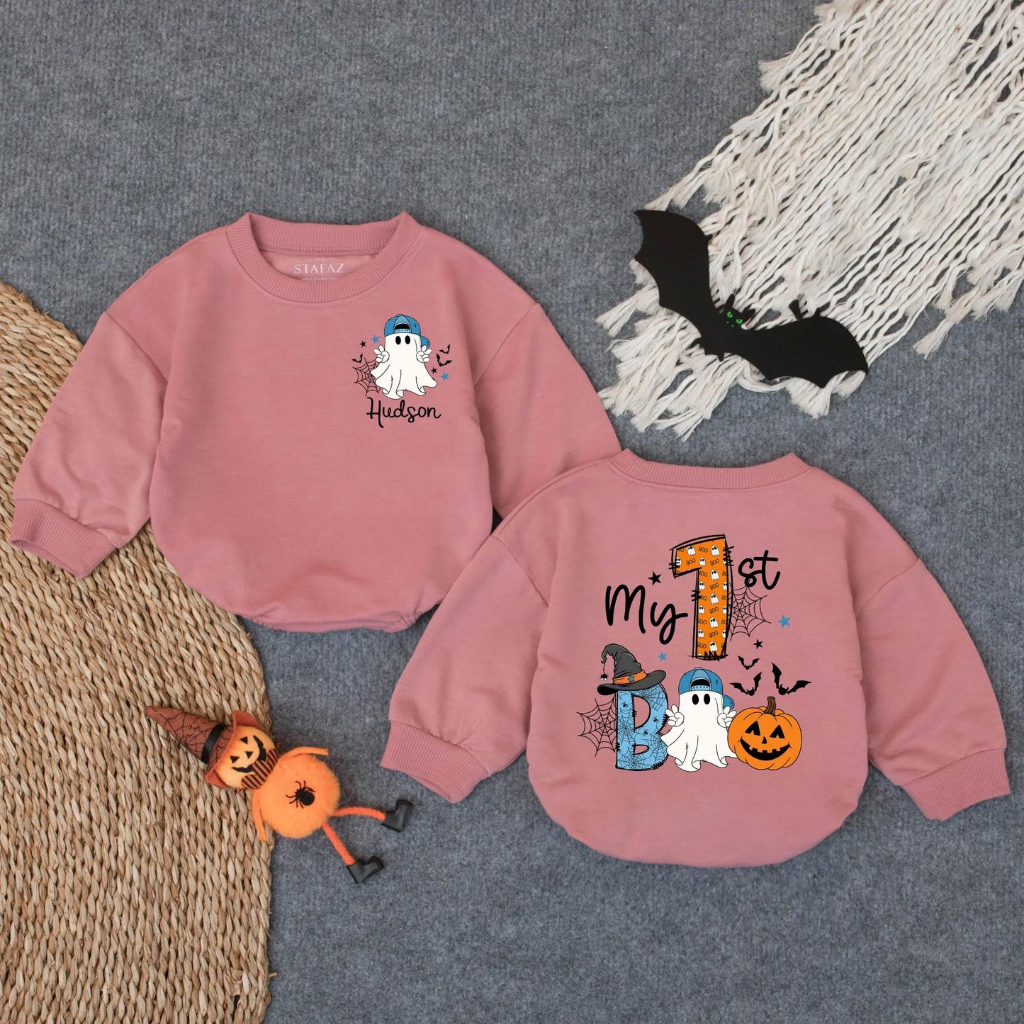Custom My First Boo Boy Romper Baby's 1st Halloween Outfit Cute Ghost Pumpkin Bodysuit Spooky Fall Baby Clothes Name Bubble Romper