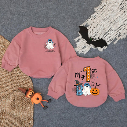 Custom My First Boo Boy Romper Baby's 1st Halloween Outfit Cute Ghost Pumpkin Bodysuit Spooky Fall Baby Clothes Name Bubble Romper