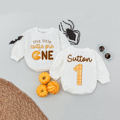 One Cutie Pie Birthday Romper for Baby Girl Thanksgiving Fall Theme Custom Name Gift