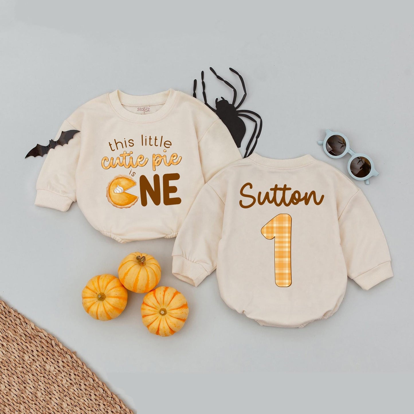 One Cutie Pie Birthday Romper for Baby Girl Thanksgiving Fall Theme Custom Name Gift