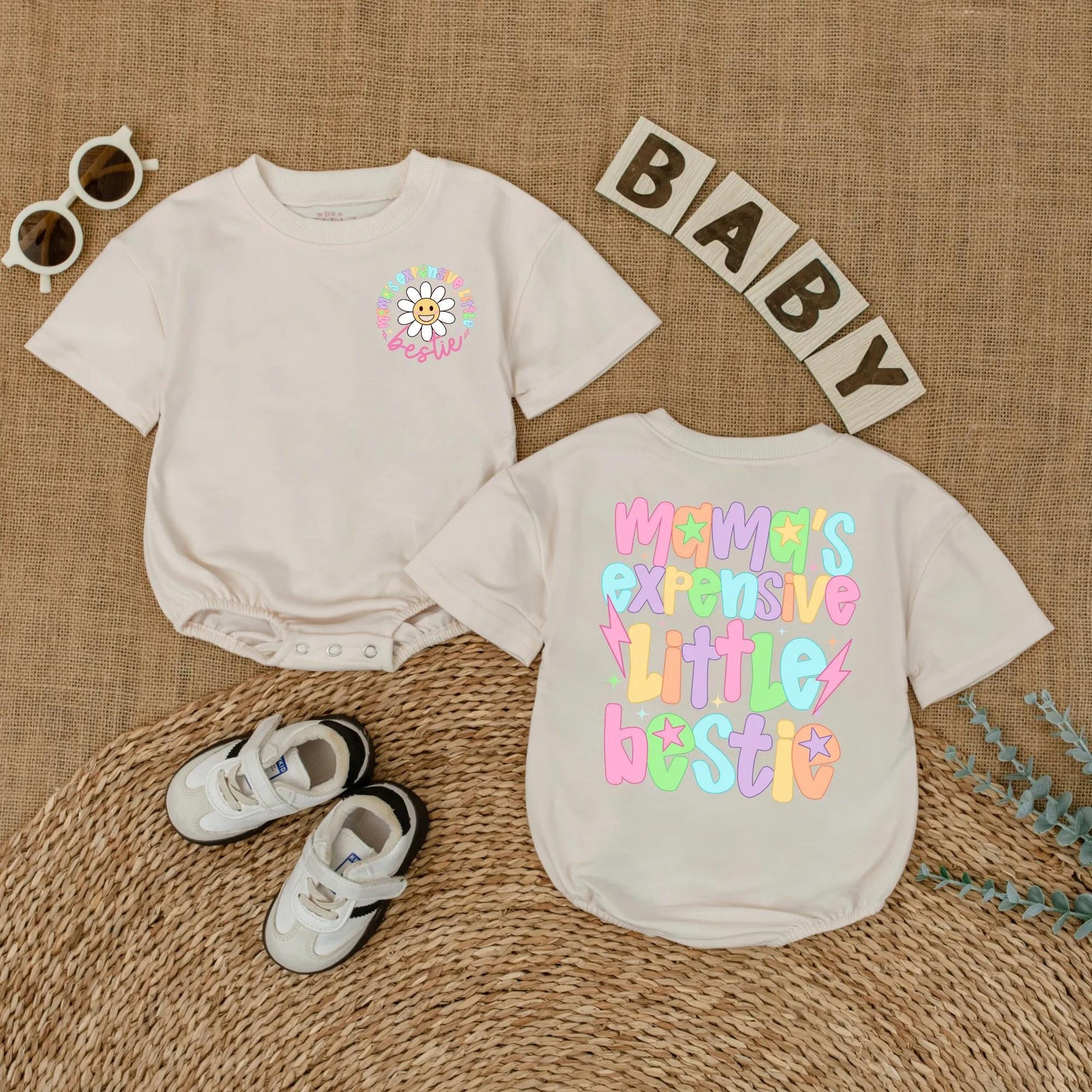 Mama's Expensive Little Bestie Bubble Romper Cute Baby Girl Bodysuit Funny Toddler Gift for Newborn Infant Shower