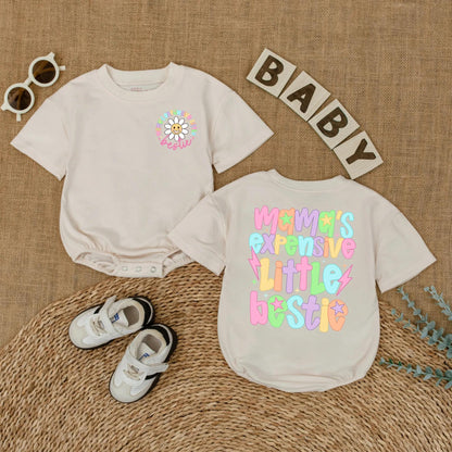 Mama's Expensive Little Bestie Bubble Romper Cute Baby Girl Bodysuit Funny Toddler Gift for Newborn Infant Shower