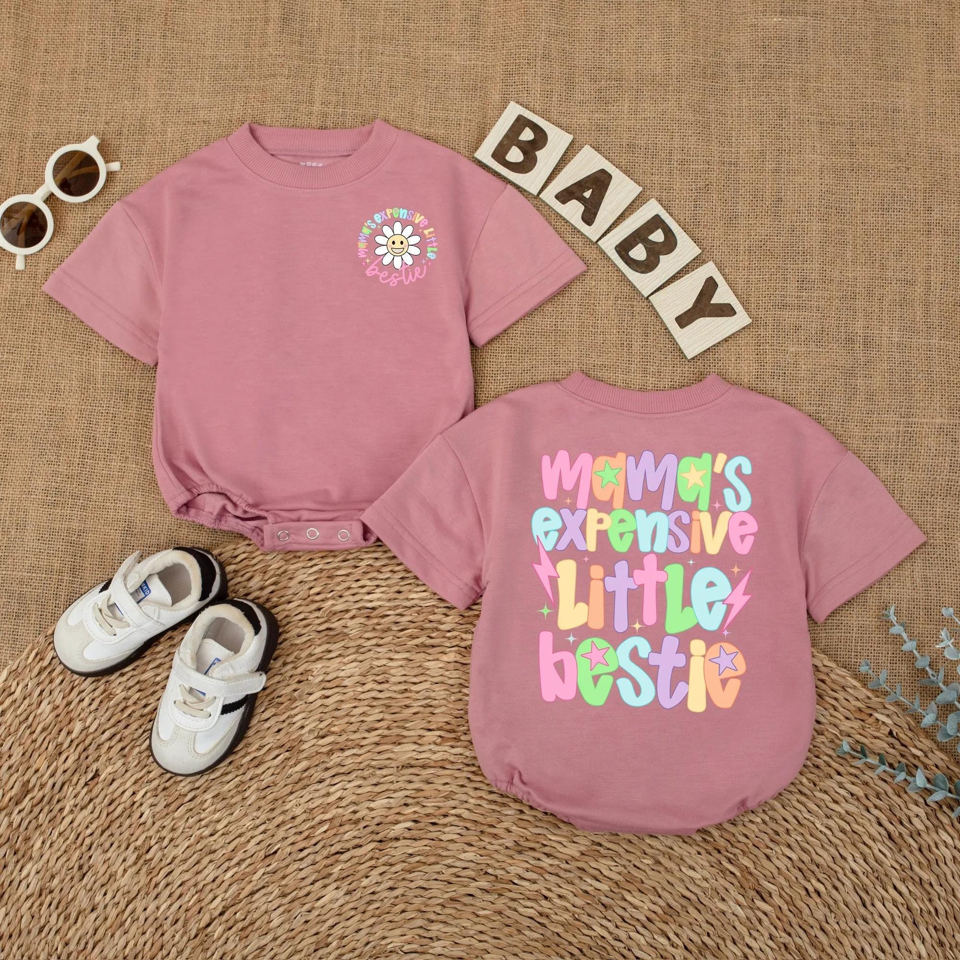 Mama's Expensive Little Bestie Bubble Romper Cute Baby Girl Bodysuit Funny Toddler Gift for Newborn Infant Shower