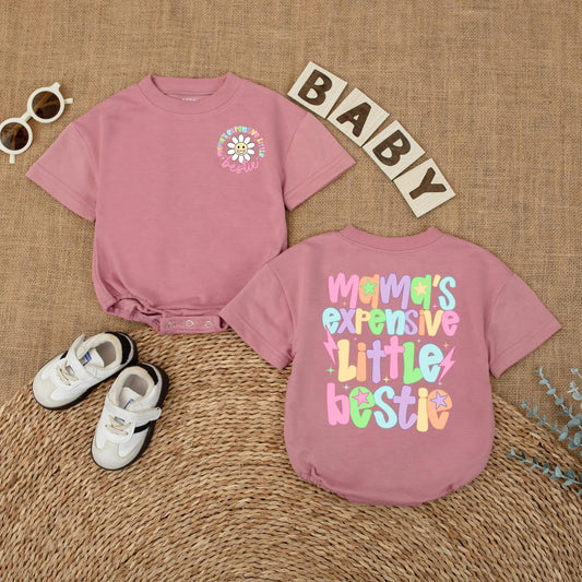 Mama's Expensive Little Bestie Bubble Romper Cute Baby Girl Bodysuit Funny Toddler Gift for Newborn Infant Shower