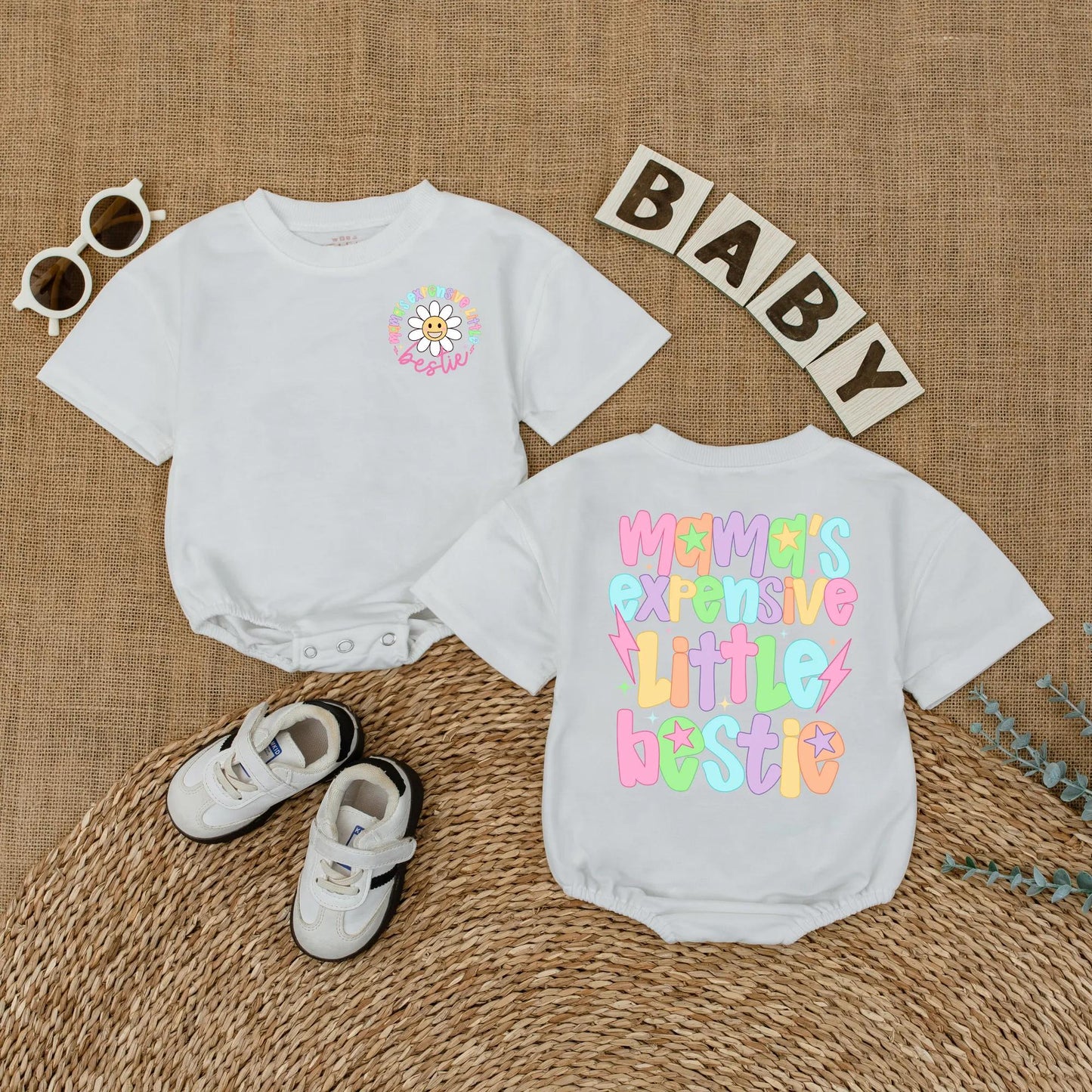 Mama's Expensive Little Bestie Bubble Romper Cute Baby Girl Bodysuit Funny Toddler Gift for Newborn Infant Shower