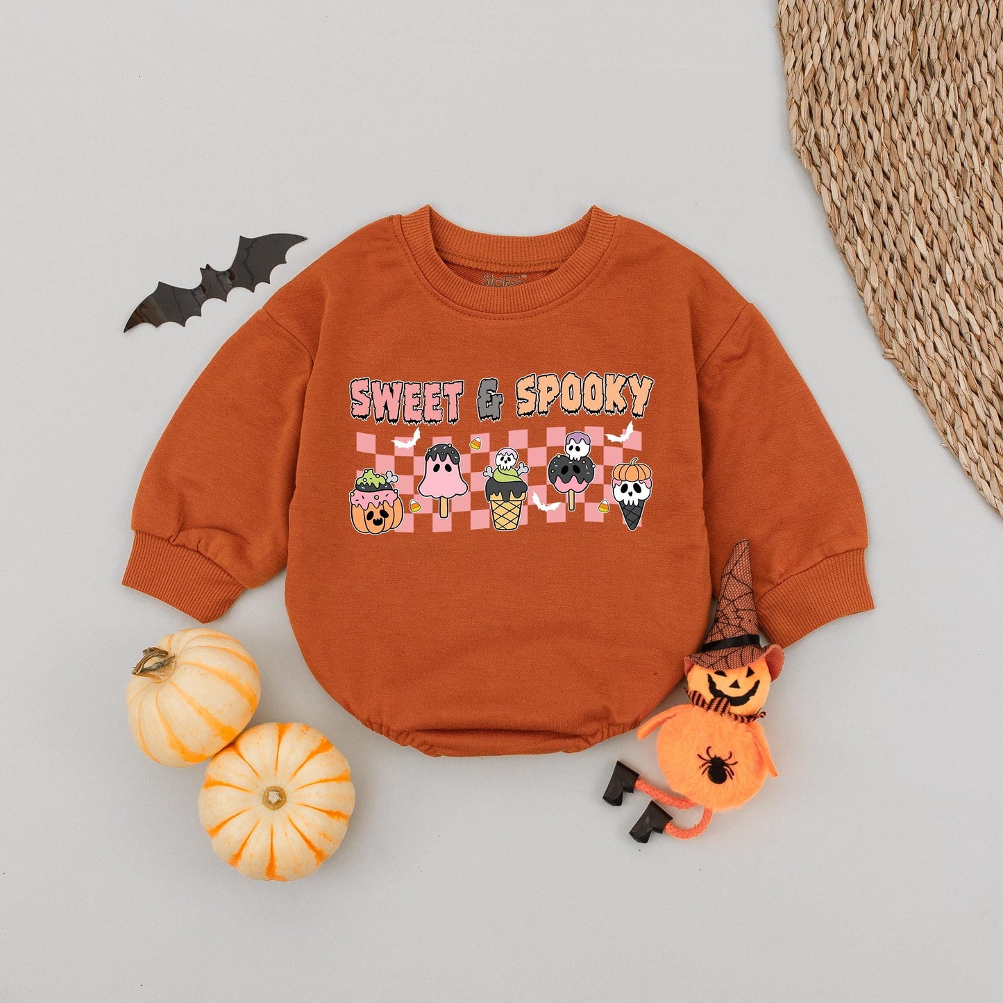 Sweet Spooky Ghost Pumpkin Baby Romper First Halloween Outfit Cute Infant Bodysuit Fall Boo Outfit