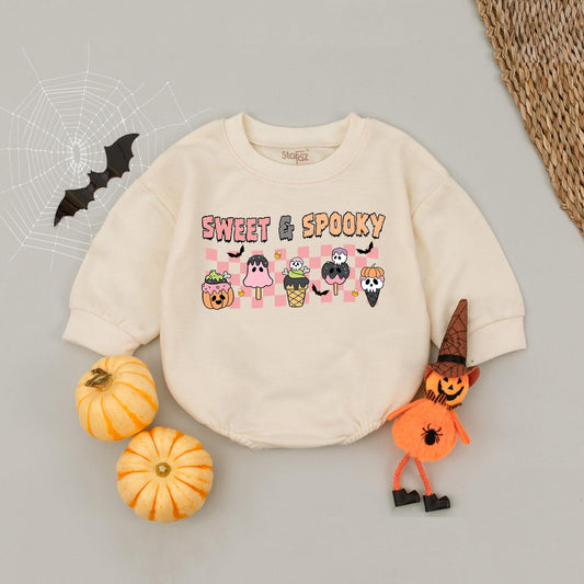 Sweet Spooky Ghost Pumpkin Baby Romper First Halloween Outfit Cute Infant Bodysuit Fall Boo Outfit