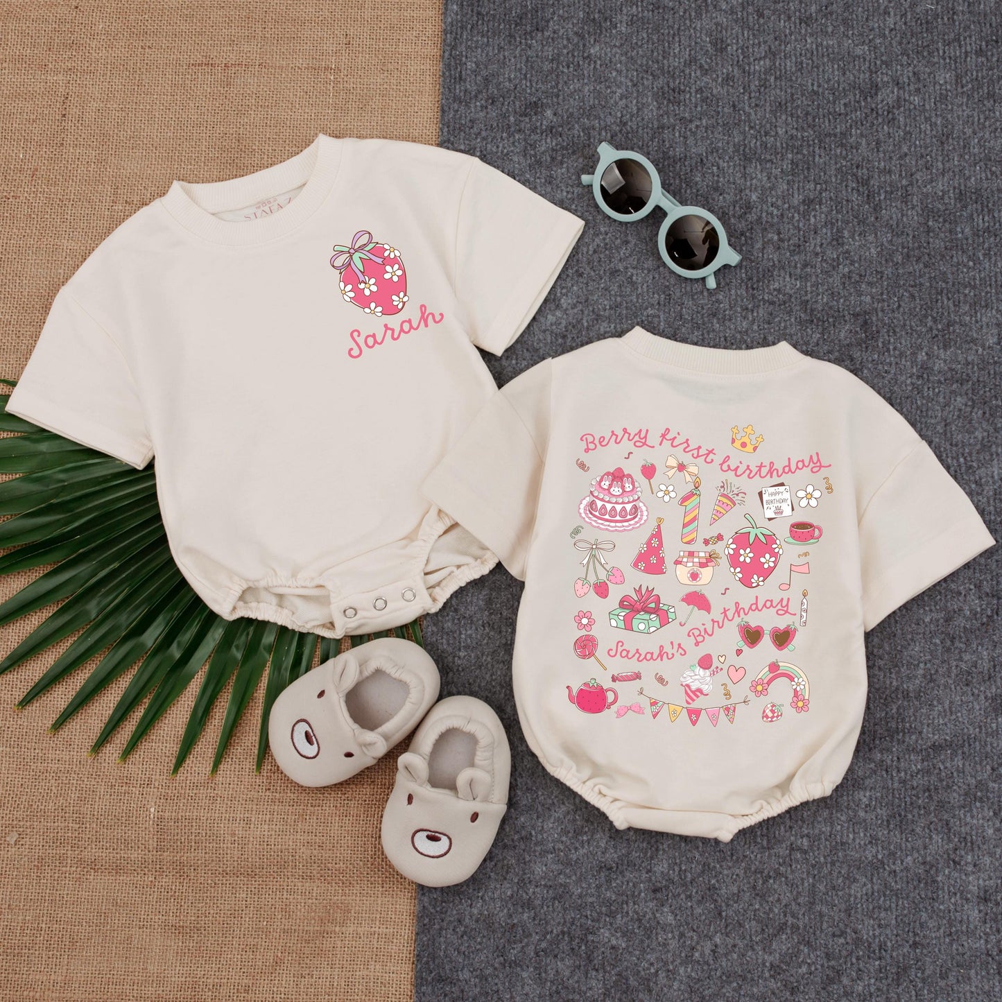 Berry First Birthday Romper for Sarah Cute Strawberry Personalized 1st Birthday Bodysuit Sweet One Baby Girl Outfit Pastel Party Gifts