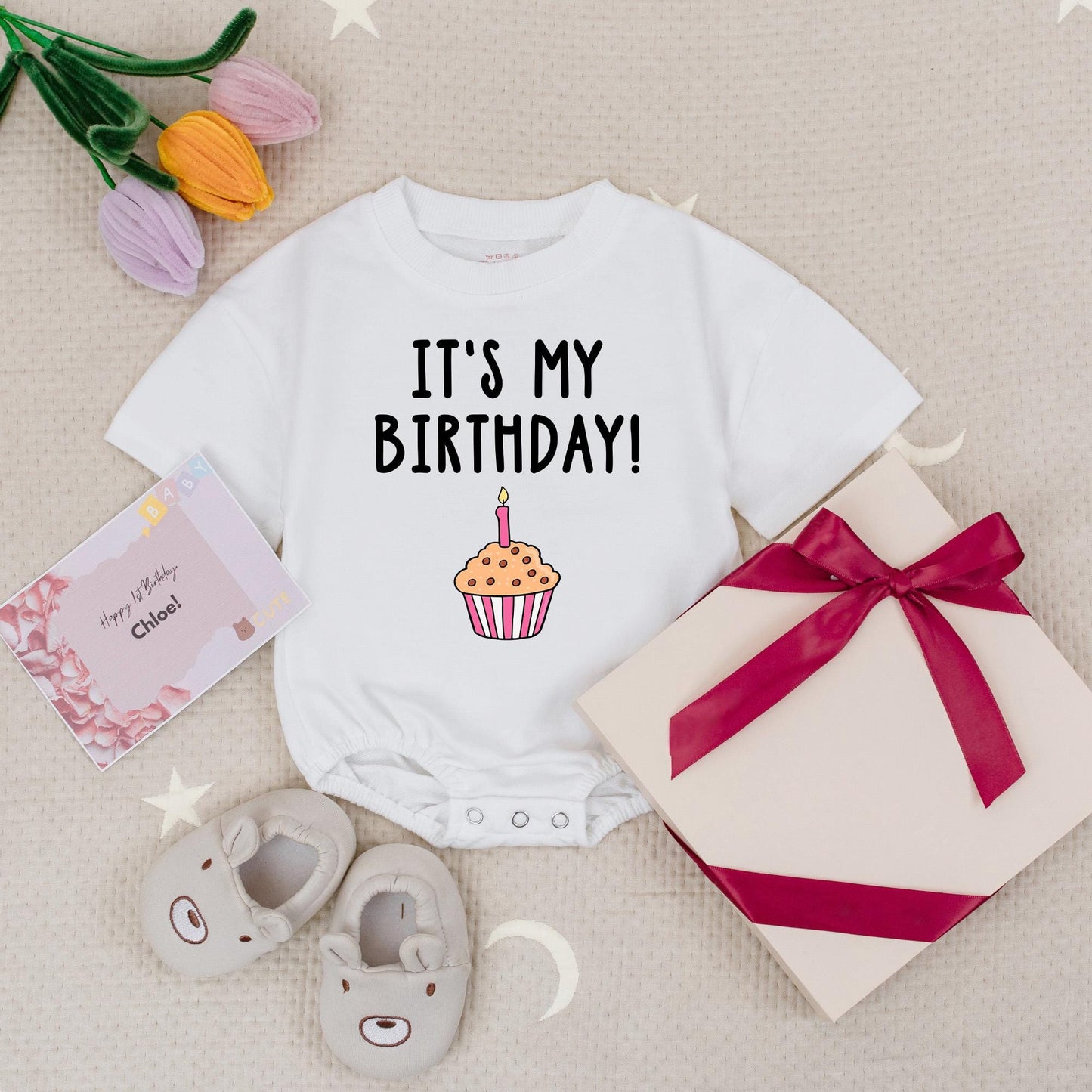 It's My Birthday! Funny Twins Baby Romper with Cupcake Design for First Birthday Boy Girl Cute Twin Outfits