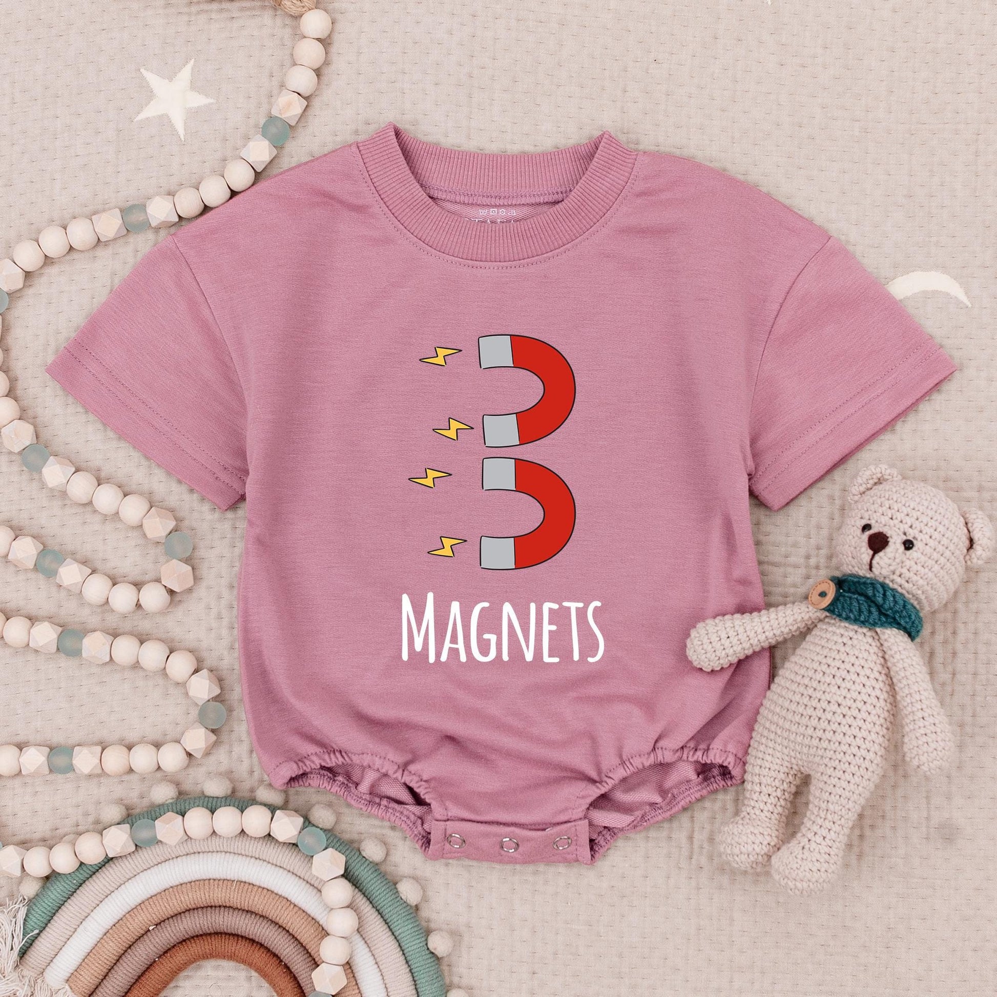 Cute Chick Magnet Twins Romper Set, Funny Baby Boy Bodysuit Matching Outfit, Playful Cartoon Design, Unique Twin Baby Shower Gift Set (138 chars)