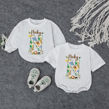 Custom Nicky Jungle Safari Baby Bodysuit & Sweatshirt with Adorable Animals