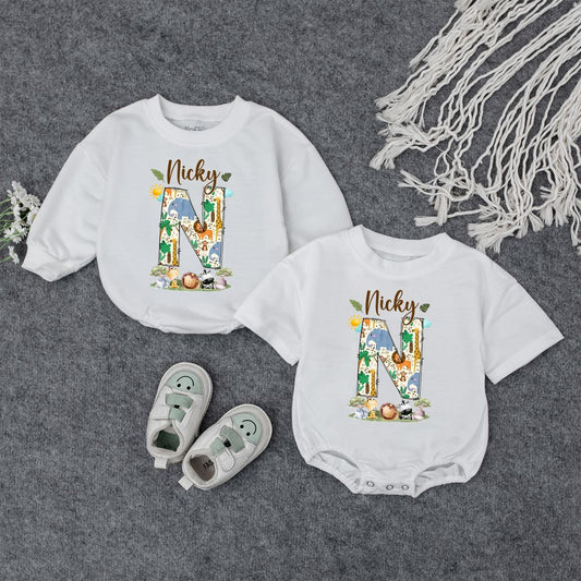Custom Nicky Jungle Safari Baby Bodysuit & Sweatshirt with Adorable Animals