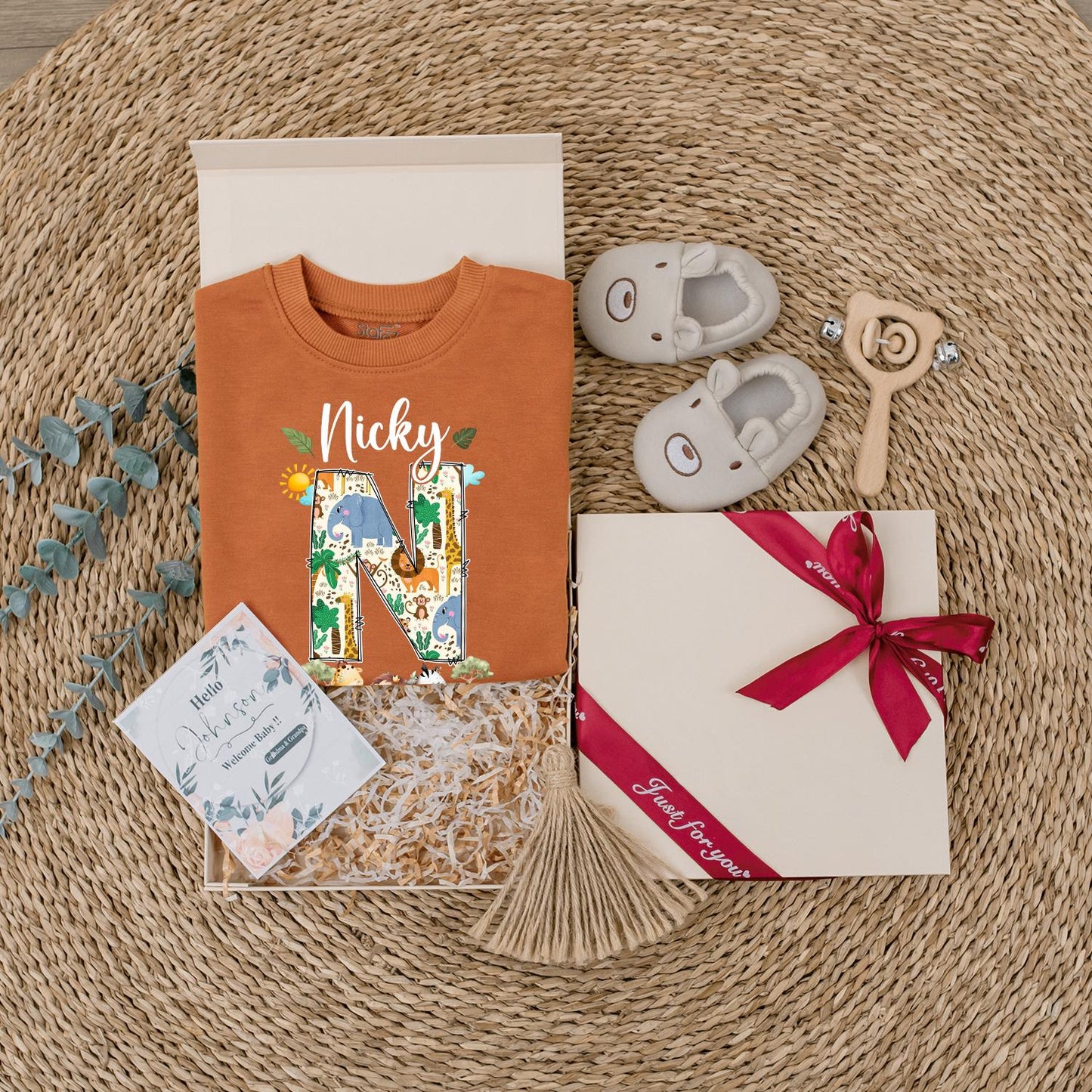 Custom Nicky Jungle Safari Baby Bodysuit & Sweatshirt with Adorable Animals