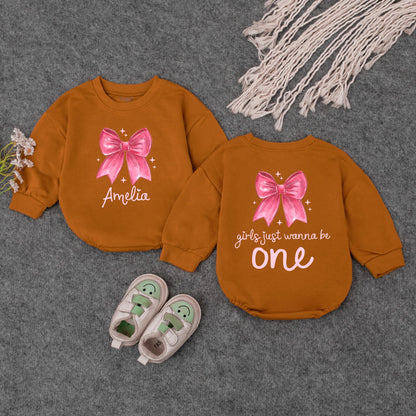 Amelia's First Birthday Outfit Pink Bow Starbursts Girls Just Wanna Be One Year Old Custom Baby Girl Sweatshirt Gift