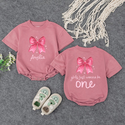 Amelia's First Birthday Outfit Pink Bow Starbursts Girls Just Wanna Be One Year Old Custom Baby Girl Sweatshirt Gift