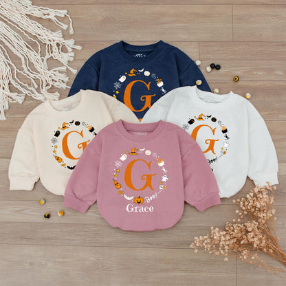 Boo Baby Bodysuit with Custom 'Grace' Name Halloween Outfit Festive Ghost Pumpkin Bat Design Infant Fall Gift